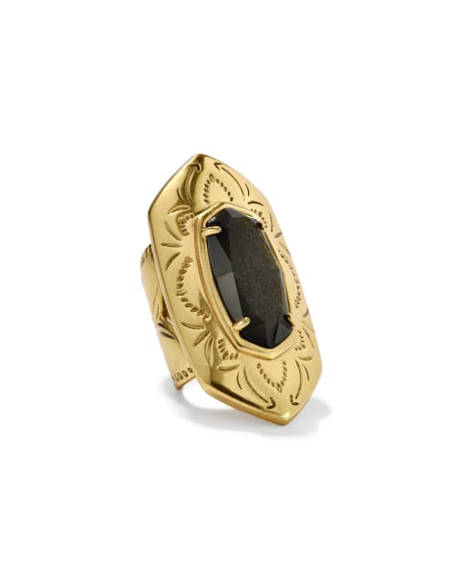 Keziah Vintage Gold Cocktail Ring in Golden Obsidian